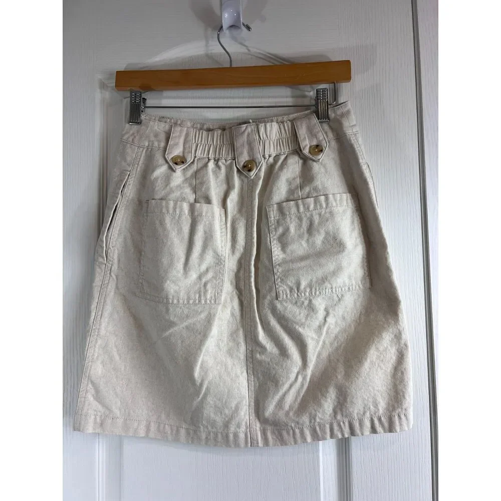 Universal Thread Women's Cotton Linen Blend Skirt Beige Size S